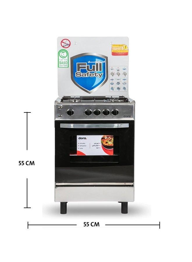 dora ELEGANT - Free Standing Gas Cooker 55×55Cm, 4 Burner, Full Safety, Steel - Durable Stainless Steel Design – Efficient Cooking Made Easy! - DEGCFY5555A - Image 1
