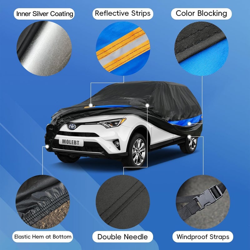 Molebt SUV Car Cover Waterproof All Weather for Automobiles, Universal Fit Hyundai Santa Fe/Tucson, Jeep Cherokee, Toyota RAV4, Volkswagen Tiguan, Ford Edge, Nissan Murano, Mazda CX-5 etc. - Image 4