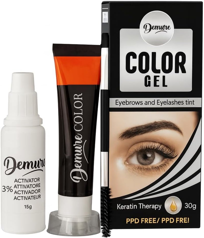 Demure Color Gel Eyelash and Eyebrow Tint PPD Free Ammonia Free up to 30 Applications up to 4 Weeks Lasting Effect Lash and Brow Dye Kit with Keratin 10 Black