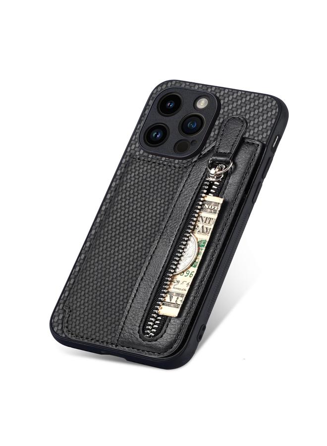 اس-توب جراب هاتف iPhone 15 Pro مصنوع من ألياف الكربون مع سحاب أفقي قابل للطي - Image 5