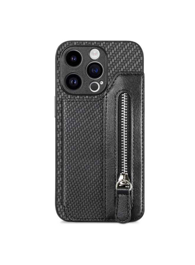 اس-توب جراب هاتف iPhone 15 Pro مصنوع من ألياف الكربون مع سحاب أفقي قابل للطي - Image 1