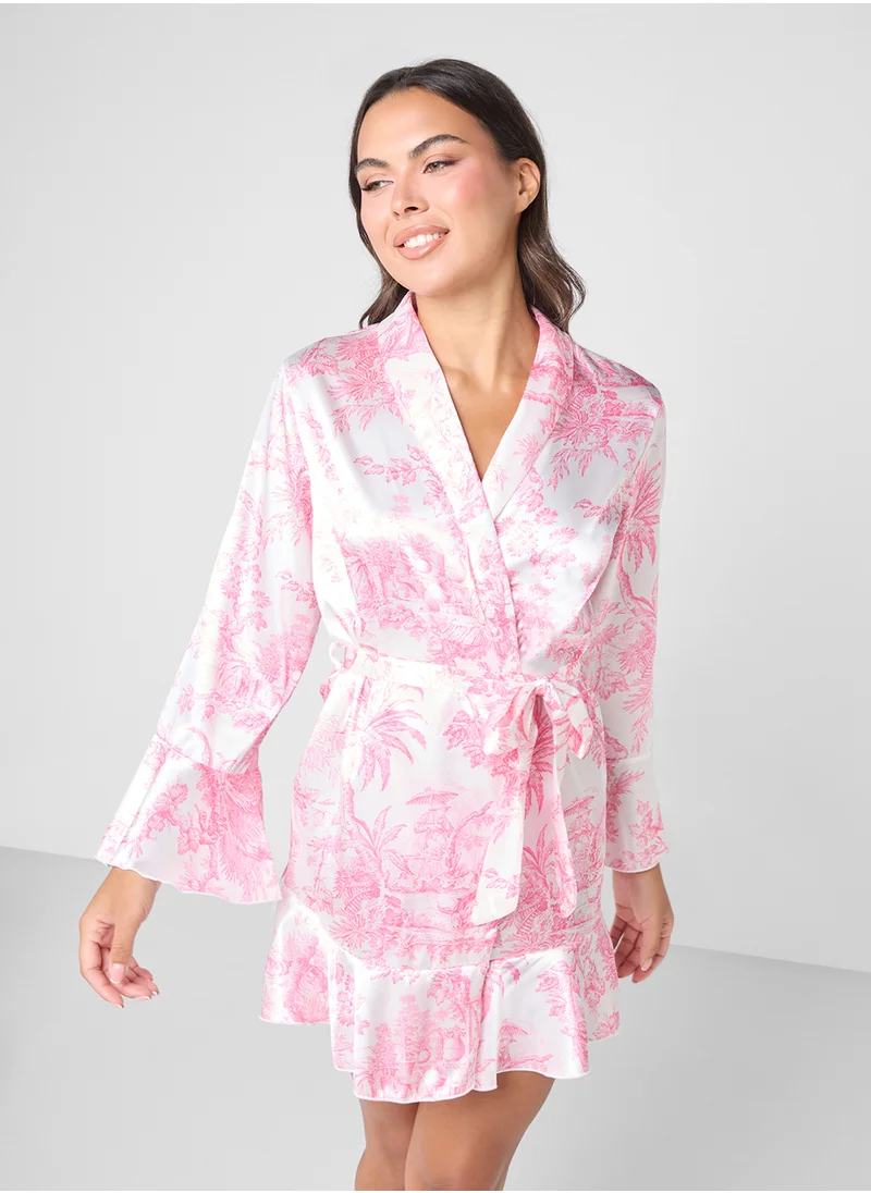 Ginger Satin Printed Robe With Belt