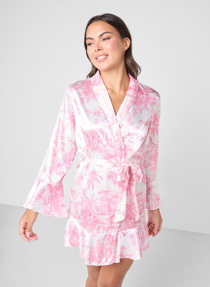 Ginger Satin Printed Robe With Belt - Image 1