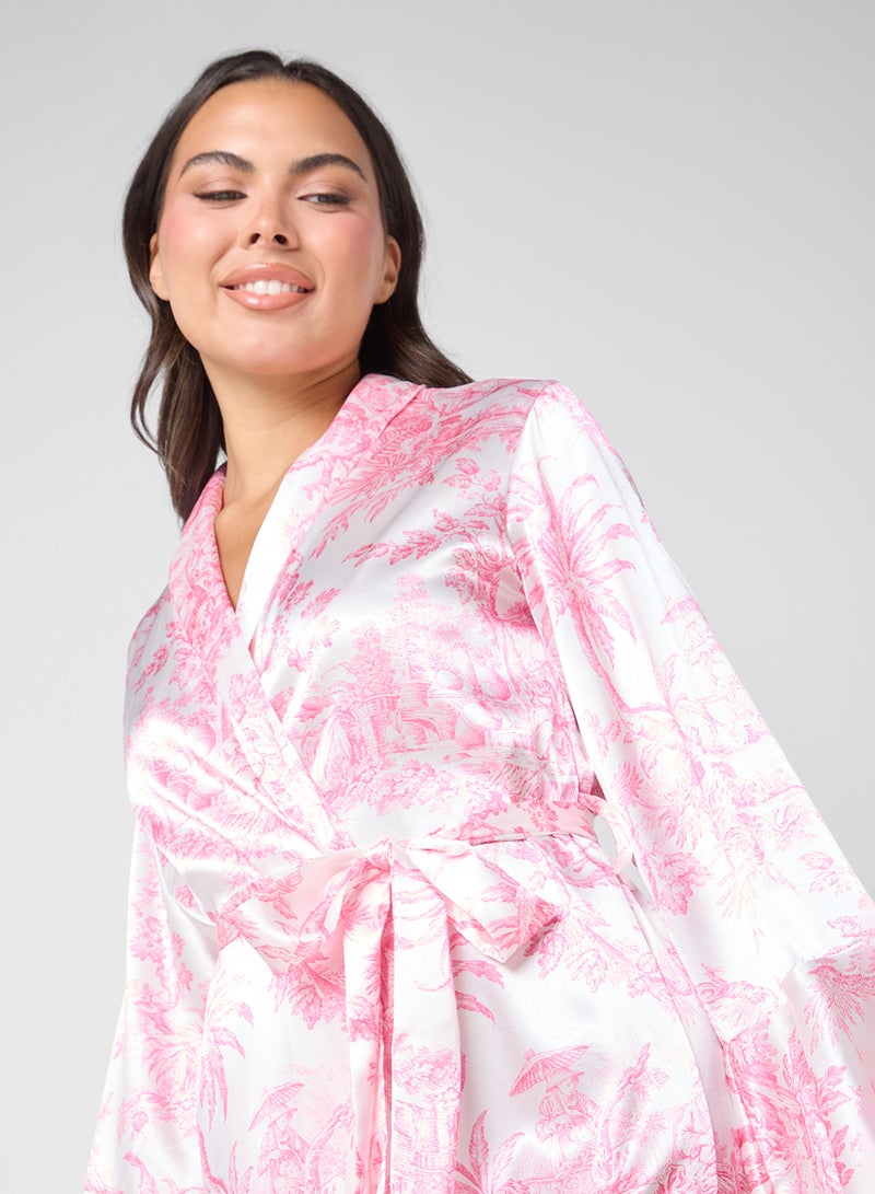 Ginger Satin Printed Robe With Belt - Image 3