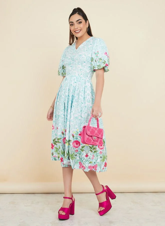 ستايلي Floral Placement Print A-Line Midi Dress