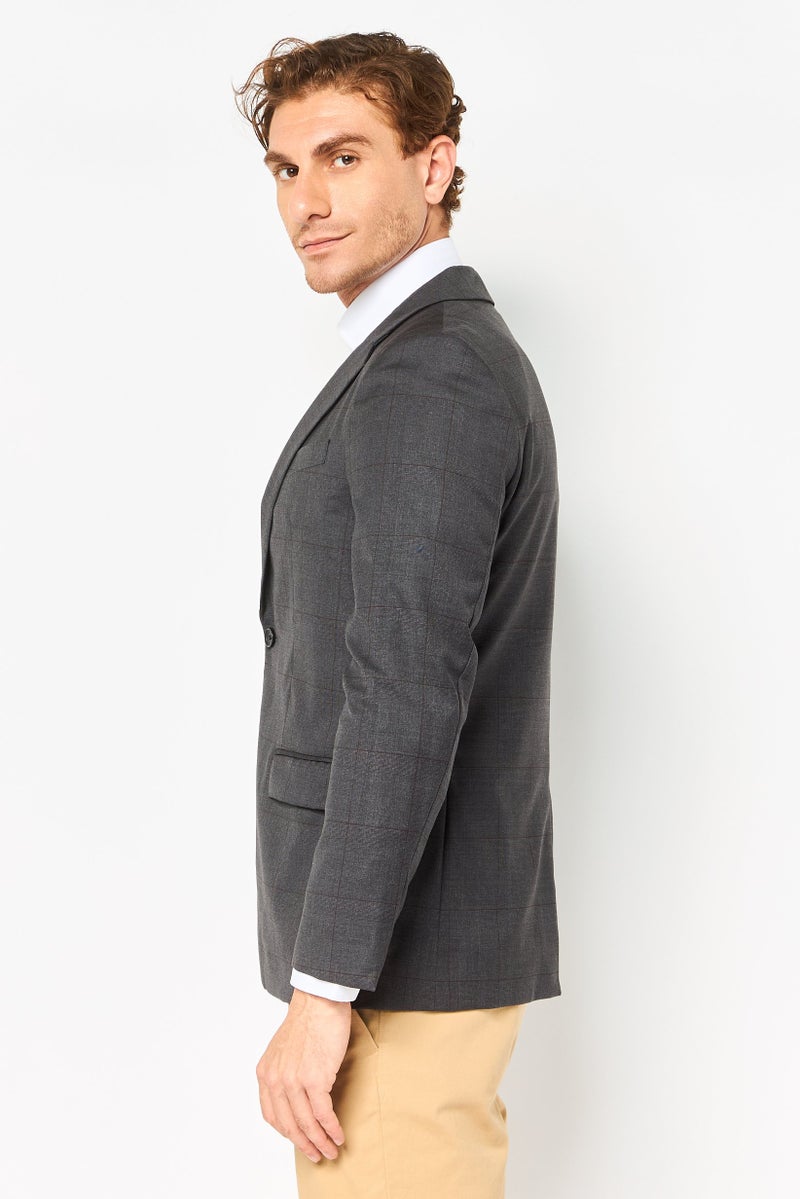 SELECTED Men Regular Fit Checkered Casual Blazer, Dark Grey - Image 2