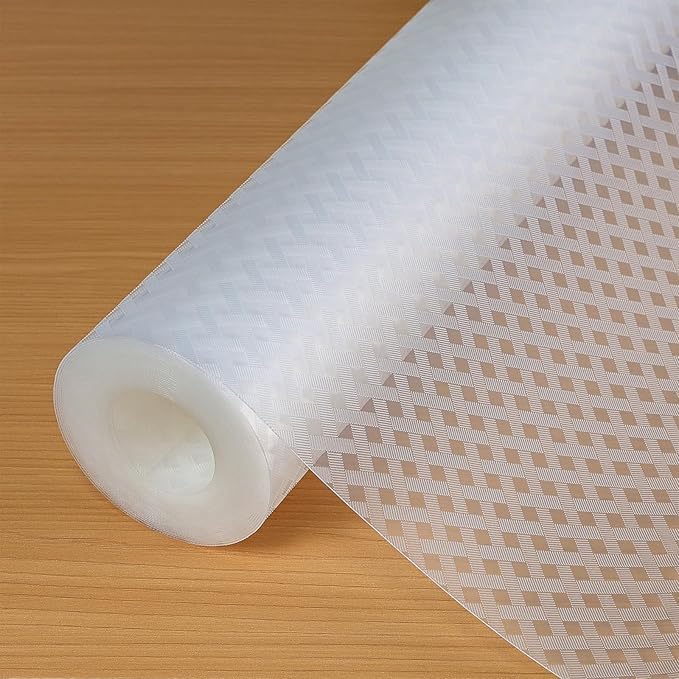 ElastPro EVA Food Grade Washable Anti Slip Mat/Sheet for Fridge, Shelf Liner, Table, Kitchen Drawer mat (Transparent Crossed Stripe, 10 Meter) - Image 1