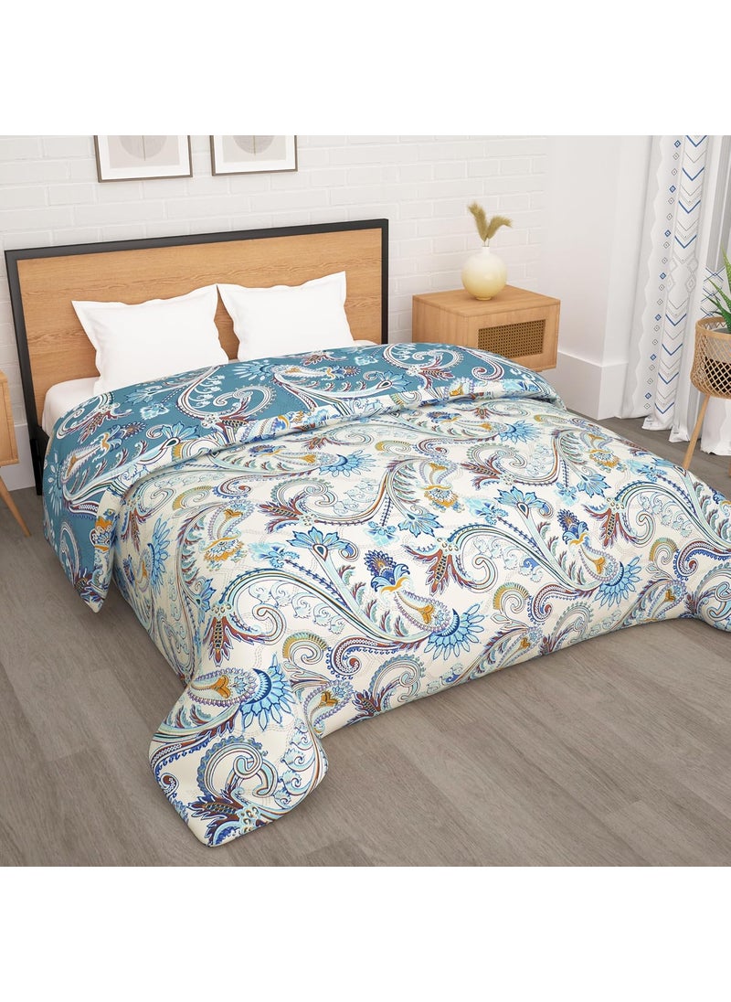Story@Home Story@Home Comforter Double Bed | 180GSM Microfiber Blanket Double Bed | 220X 250cm | AC Comforter Double Bed | Dusty Blue Blanket | Floral Pattern | Quilt | Duvet | Dohar | Perfect Festive Gifting  - Image 1