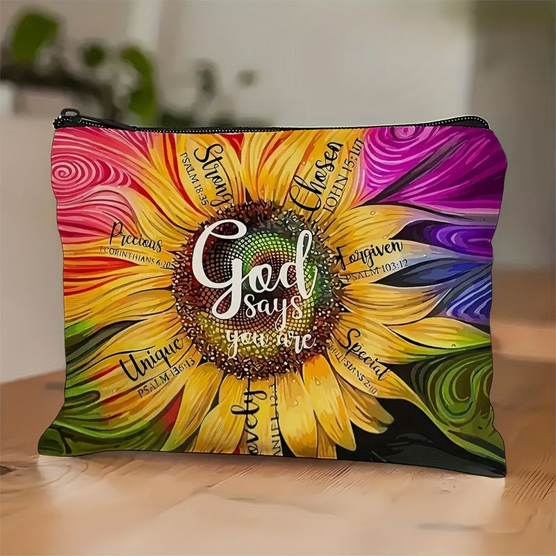 Sunflower Design Cosmetic Pouch Makeup Organizer Travel Storage Bag - Image 5