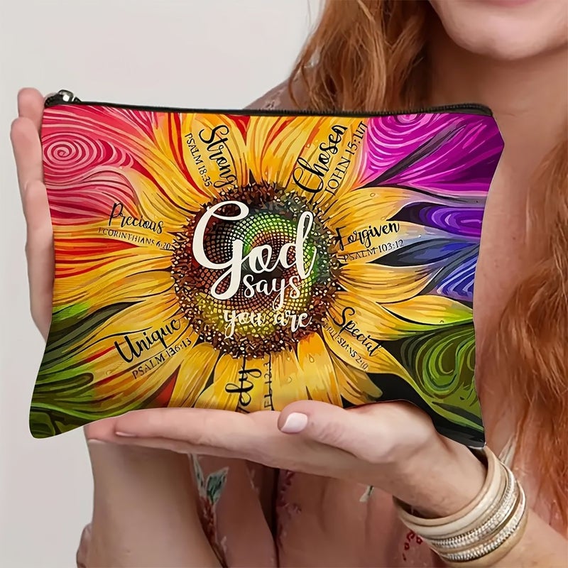 Sunflower Design Cosmetic Pouch Makeup Organizer Travel Storage Bag - Image 1