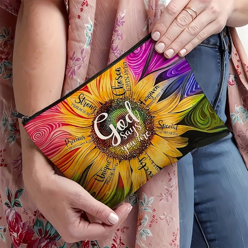 Sunflower Design Cosmetic Pouch Makeup Organizer Travel Storage Bag - Image 3