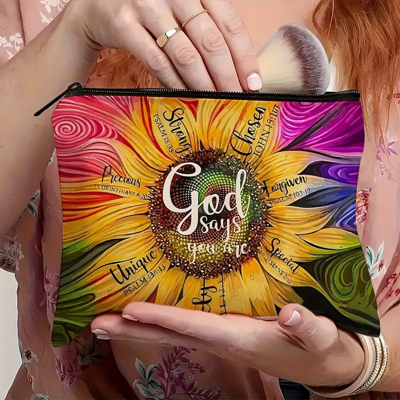 Sunflower Design Cosmetic Pouch Makeup Organizer Travel Storage Bag - Image 2