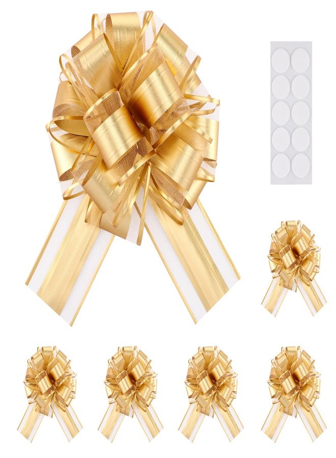 EUSOAR Bows for Gift Wrapping, 6pcs 6" Gold Organza Present Decorations Big Gift Pull Bow, Baskets Flower Gift Boxes Package Bows for Wedding Christmas Birthday Party Valentine's Day Decoration - Image 1