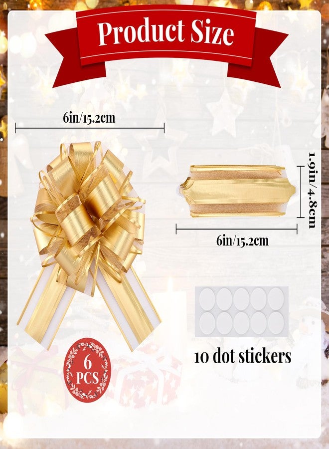 EUSOAR Bows for Gift Wrapping, 6pcs 6" Gold Organza Present Decorations Big Gift Pull Bow, Baskets Flower Gift Boxes Package Bows for Wedding Christmas Birthday Party Valentine's Day Decoration - Image 2