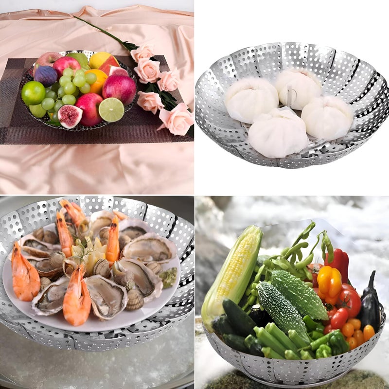 Folding Steamer - Space-Saving Metal Basket for Vegetables and Seafood, Premium Stainless Steel Design Ensures Durability and Consistent Steam Circulation for Home Kitchens (3pcs) - Image 5