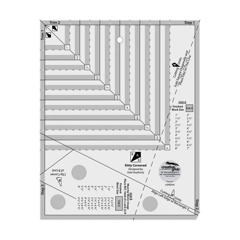 Creative Grids Kitty Cornered Quilt Ruler – CGRDH5 – Made in USA, 11in x 11in, Non-Slip Grip Acrylic Quilting, Sewing, Crafting, Patchwork Ruler & Template - Image 1