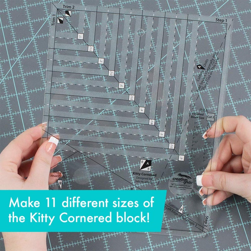 Creative Grids Kitty Cornered Quilt Ruler – CGRDH5 – Made in USA, 11in x 11in, Non-Slip Grip Acrylic Quilting, Sewing, Crafting, Patchwork Ruler & Template - Image 5