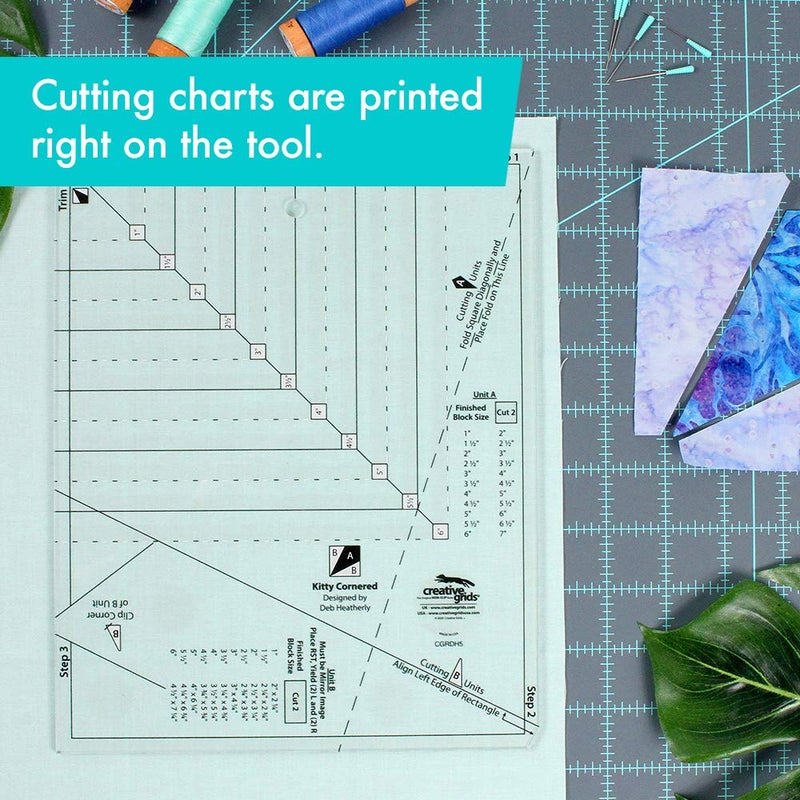 Creative Grids Kitty Cornered Quilt Ruler – CGRDH5 – Made in USA, 11in x 11in, Non-Slip Grip Acrylic Quilting, Sewing, Crafting, Patchwork Ruler & Template - Image 3