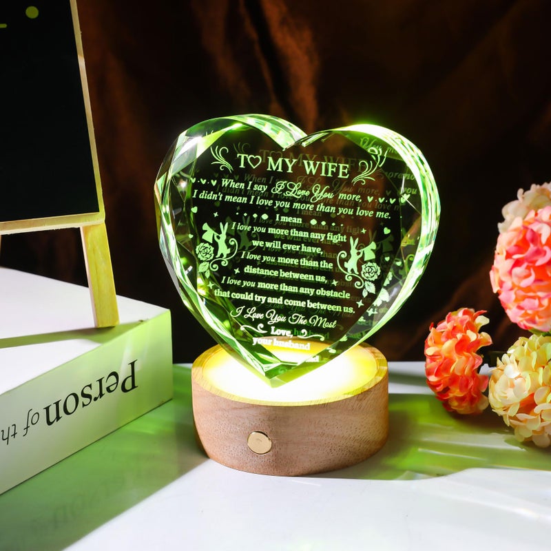 YWHL Gifts for Wife from Husband  Wife Birthday Gifts  Romantic Heart Crystal I Love You Gifts for Wife with Colorful Led Base  Valentine's Day Wedding Anniversary Present Ideas for Wife - Image 2
