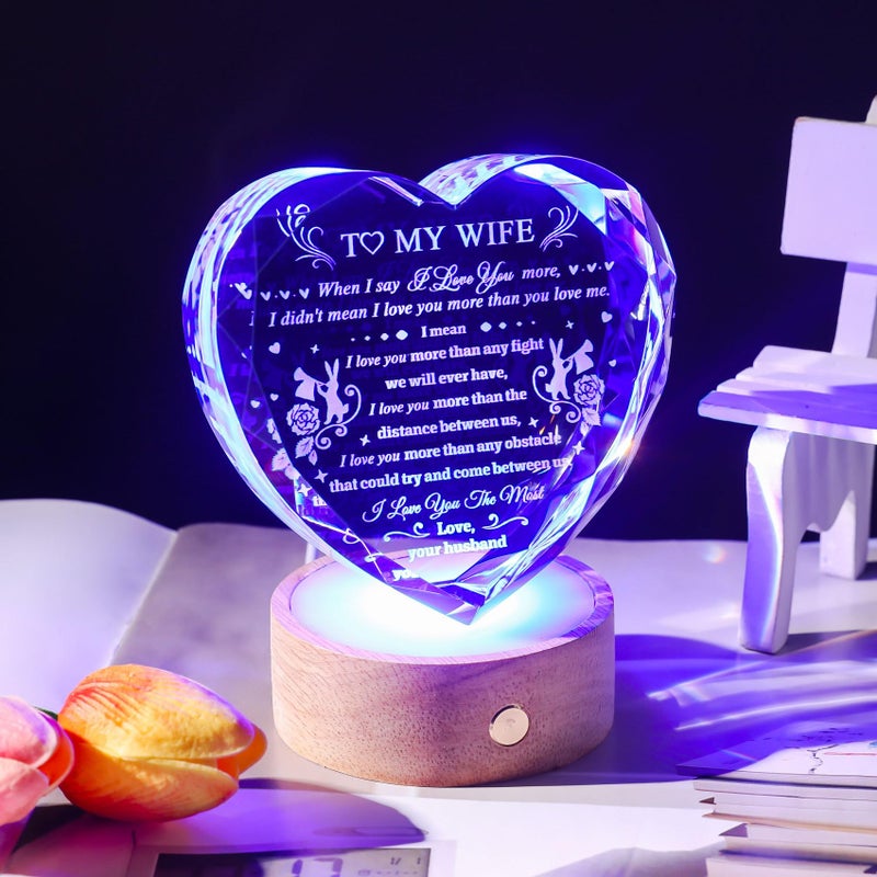 YWHL Gifts for Wife from Husband  Wife Birthday Gifts  Romantic Heart Crystal I Love You Gifts for Wife with Colorful Led Base  Valentine's Day Wedding Anniversary Present Ideas for Wife - Image 3