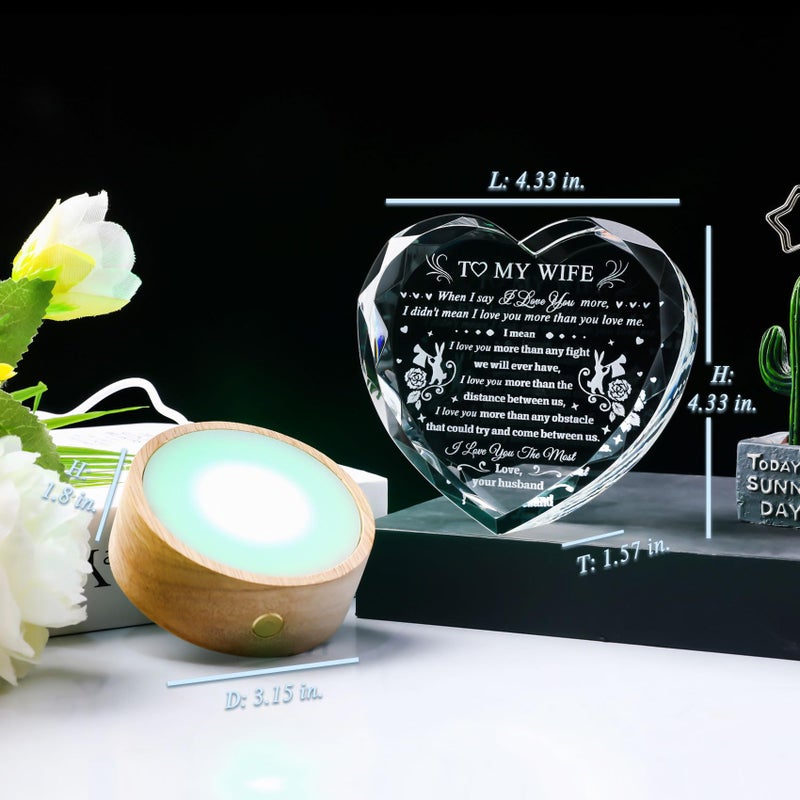 YWHL Gifts for Wife from Husband  Wife Birthday Gifts  Romantic Heart Crystal I Love You Gifts for Wife with Colorful Led Base  Valentine's Day Wedding Anniversary Present Ideas for Wife - Image 4