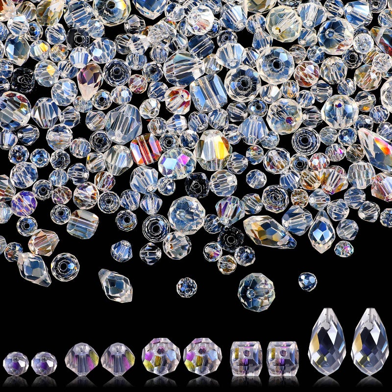 Kigeli 1280 Pcs Glass Beads Bulk Assorted Crystal Beads for Jewelry Making Faceted Teardrop Rondelle Briolette for DIY Crafts Necklace Wristband Earring KitAB Color