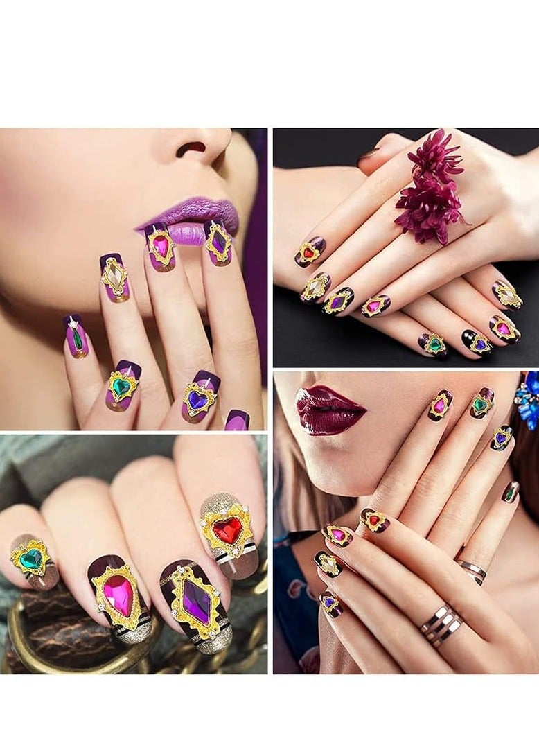 حجارة الراين للأظافر الأكريلية مجموعة أحجار فن الأظافر كريات مدورة كريستالات مسطحة متعددة الأشكال زجاج ثلاثي الأبعاد مع حبة مدورة مسطحة سحر حجر شبه كريم مجوهرات ألماس لفن الأظافر والحرف اليدوية - Image 3