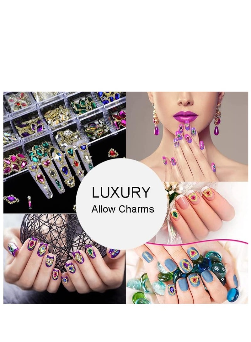 حجارة الراين للأظافر الأكريلية مجموعة أحجار فن الأظافر كريات مدورة كريستالات مسطحة متعددة الأشكال زجاج ثلاثي الأبعاد مع حبة مدورة مسطحة سحر حجر شبه كريم مجوهرات ألماس لفن الأظافر والحرف اليدوية - Image 2