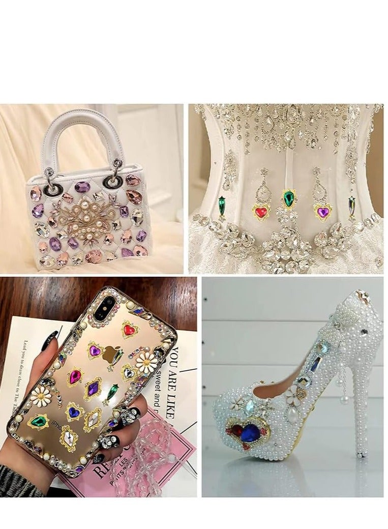 حجارة الراين للأظافر الأكريلية مجموعة أحجار فن الأظافر كريات مدورة كريستالات مسطحة متعددة الأشكال زجاج ثلاثي الأبعاد مع حبة مدورة مسطحة سحر حجر شبه كريم مجوهرات ألماس لفن الأظافر والحرف اليدوية - Image 5