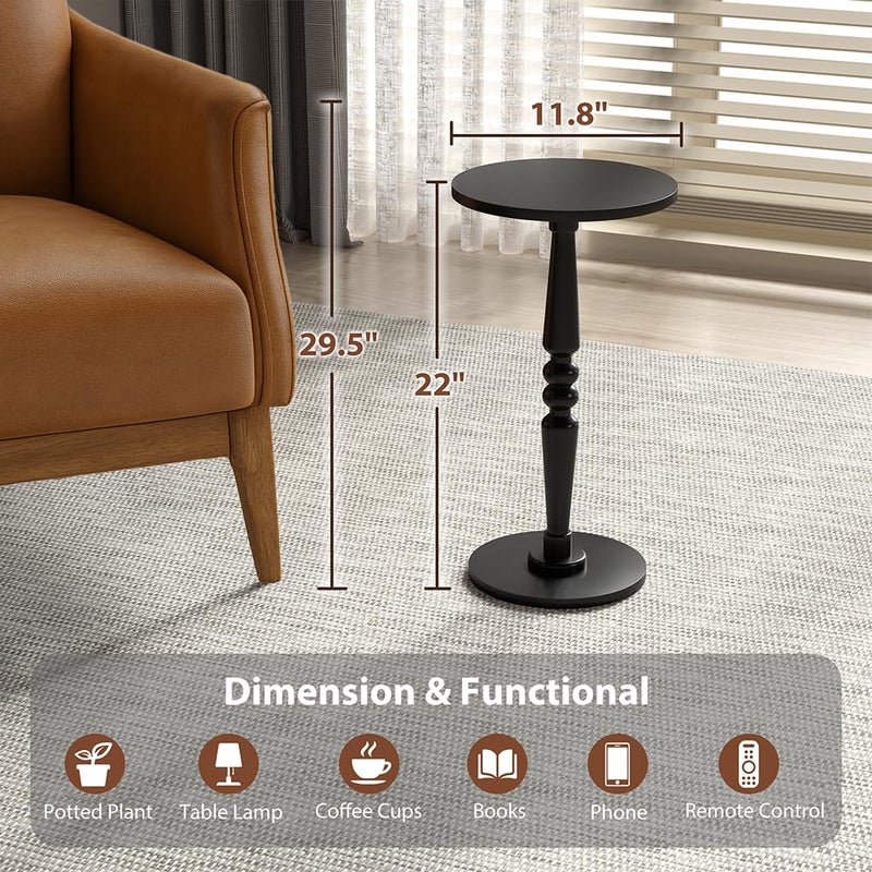 promitop Round Side Table for Small Spaces - Small Accent End Table Nightstand with Solid Wood Top and Pedestal Leg - Modern Drink Table for Livingroom, Bedroom, Corners, Office - Image 3