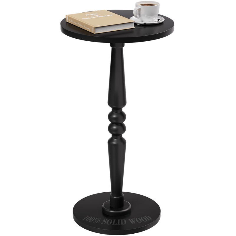 promitop Round Side Table for Small Spaces - Small Accent End Table Nightstand with Solid Wood Top and Pedestal Leg - Modern Drink Table for Livingroom, Bedroom, Corners, Office - Image 1
