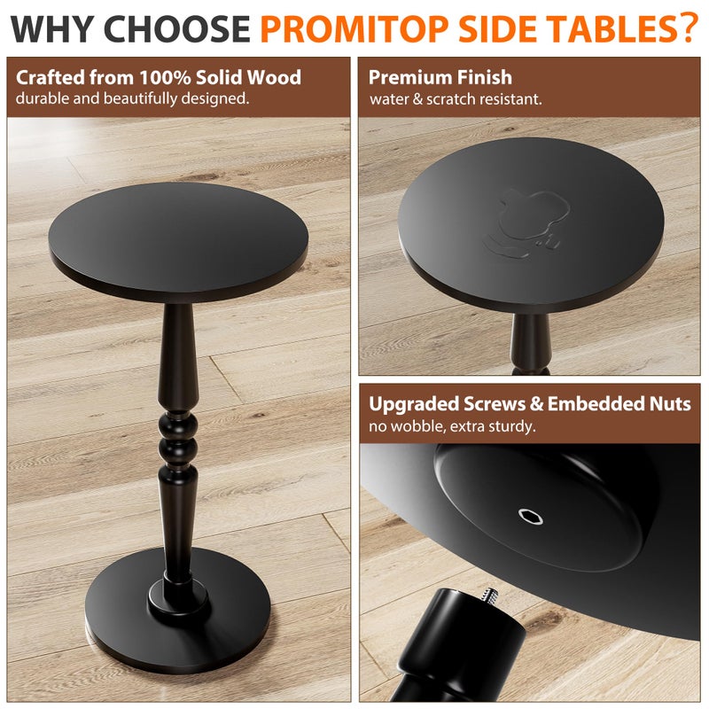 promitop Round Side Table for Small Spaces - Small Accent End Table Nightstand with Solid Wood Top and Pedestal Leg - Modern Drink Table for Livingroom, Bedroom, Corners, Office - Image 5