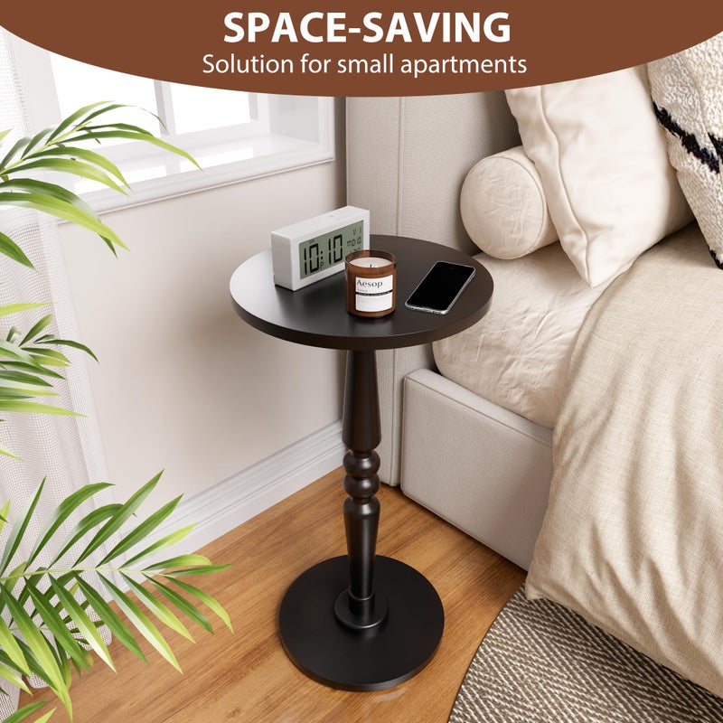 promitop Round Side Table for Small Spaces - Small Accent End Table Nightstand with Solid Wood Top and Pedestal Leg - Modern Drink Table for Livingroom, Bedroom, Corners, Office - Image 4
