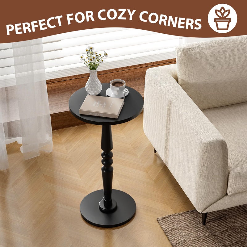 promitop Round Side Table for Small Spaces - Small Accent End Table Nightstand with Solid Wood Top and Pedestal Leg - Modern Drink Table for Livingroom, Bedroom, Corners, Office - Image 2