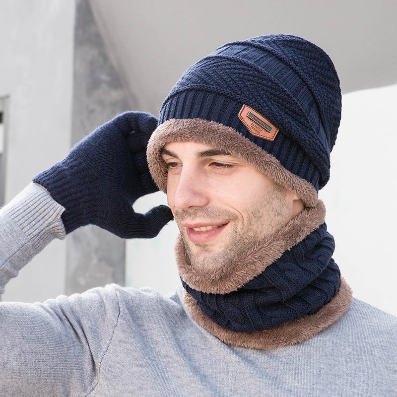 9552 manufacturers cross-border popular knitted wool hats scarf gloves three-piece winter warm suit wholesale Adult navy - Image 5