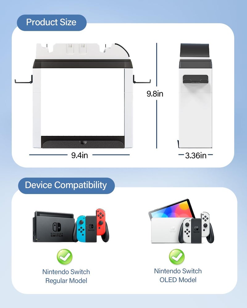 Nargos Switch Games Organizer Holder and Charging Dock for Nintendo Switch & Switch OLED Joy-Cons/Pro Controller - Switch Storage Rack Stand Accessories kit - Image 5