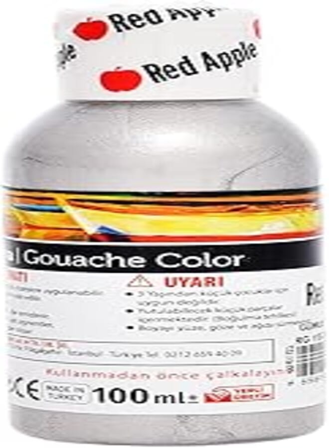 Red Apple RG110-38 High Quality Metalic Gouache Color 100ml For Professional Craft Paint, Art,Artists Beginners,Rocks, Wood,Fabric - Silver