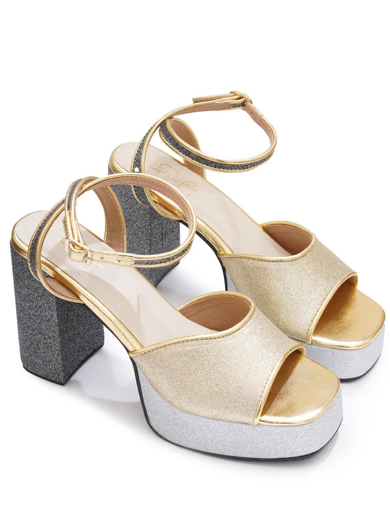 Sole House Sole House Golden Temptation Heels: Bold Glamour with Gold & Silver Accents - perfect for parties, celebrations & special occasions.  - Image 1