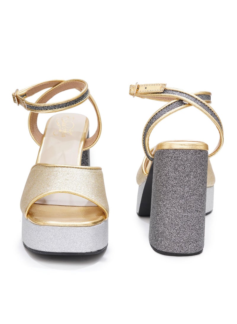 Sole House Sole House Golden Temptation Heels: Bold Glamour with Gold & Silver Accents - perfect for parties, celebrations & special occasions.  - Image 3