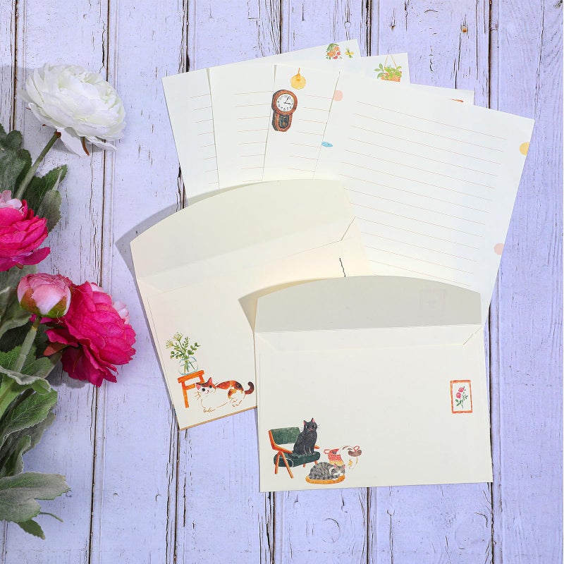 Heclia Writing Paper and Envelopes Set, 36pcs Vintage Fresh Cute Cat Letter Stationery Set, Letter Writing Paper for Invitations, Decorations Holiday Party, 24 Lined Stationery Cards with 12 Envelops - Image 4