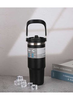 Generic Tumbler with Handle and Flip Straw, Stainless Steel Vacuum Insulated Water Bottle Travel Mug Thermal Cup for Home, Office, Car, Outdoors, Sports（Black）  - Image 1