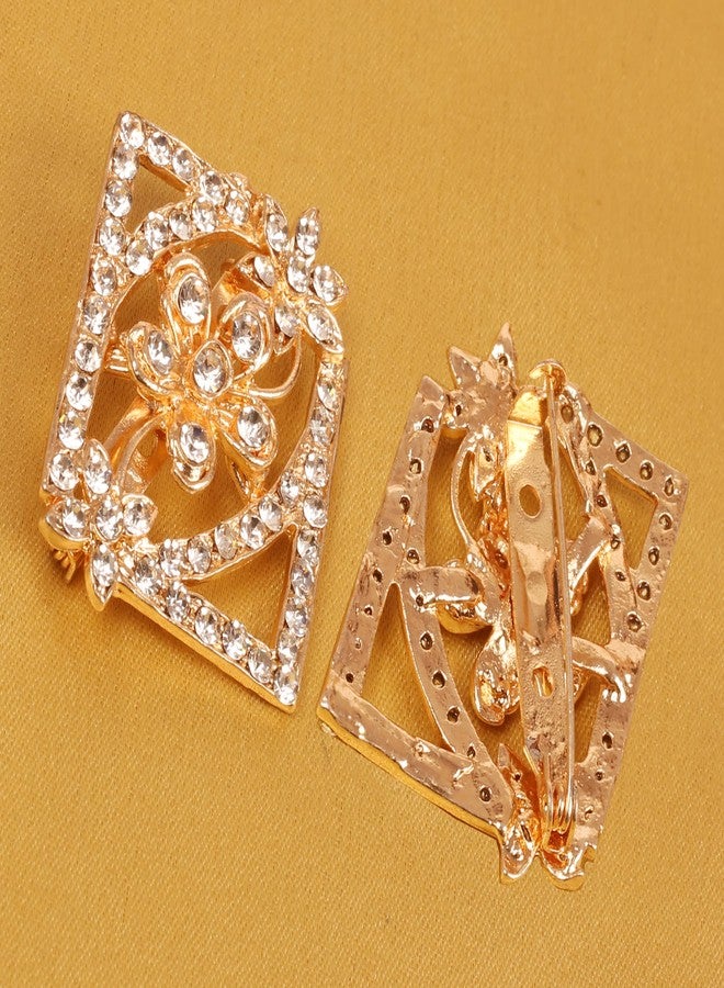 Touchstone New! Touchstone Indian Bollywood Stylish Fashion Floral Sparkling Rhinestone Modern Designer Jewelry Brooch Hair Accessory in Gold Tone for Women. - Image 3
