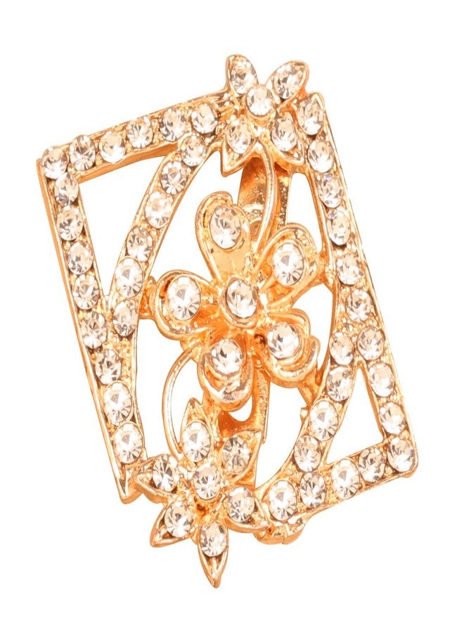 Touchstone New! Touchstone Indian Bollywood Stylish Fashion Floral Sparkling Rhinestone Modern Designer Jewelry Brooch Hair Accessory in Gold Tone for Women. - Image 1
