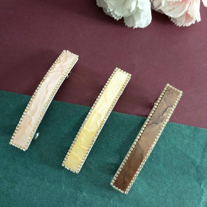JWELLA Marble Finish Hair Clips with Rhinestone Accents, Set of 3, Elegant (Desing-4) - Image 2