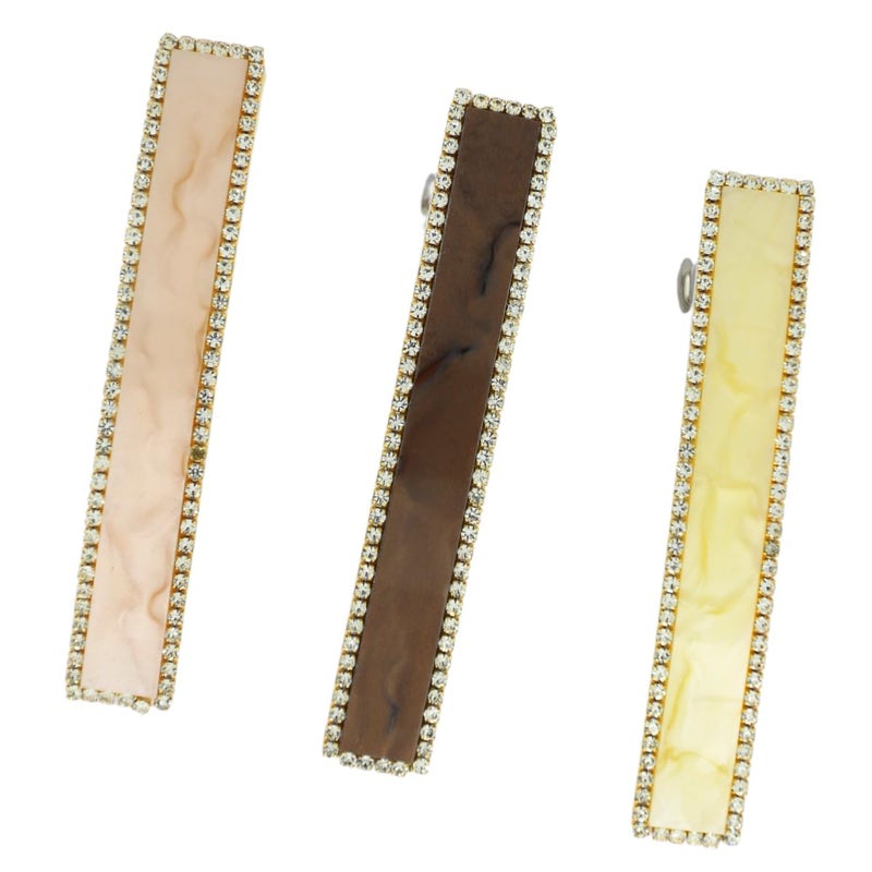 JWELLA Marble Finish Hair Clips with Rhinestone Accents, Set of 3, Elegant (Desing-4) - Image 1