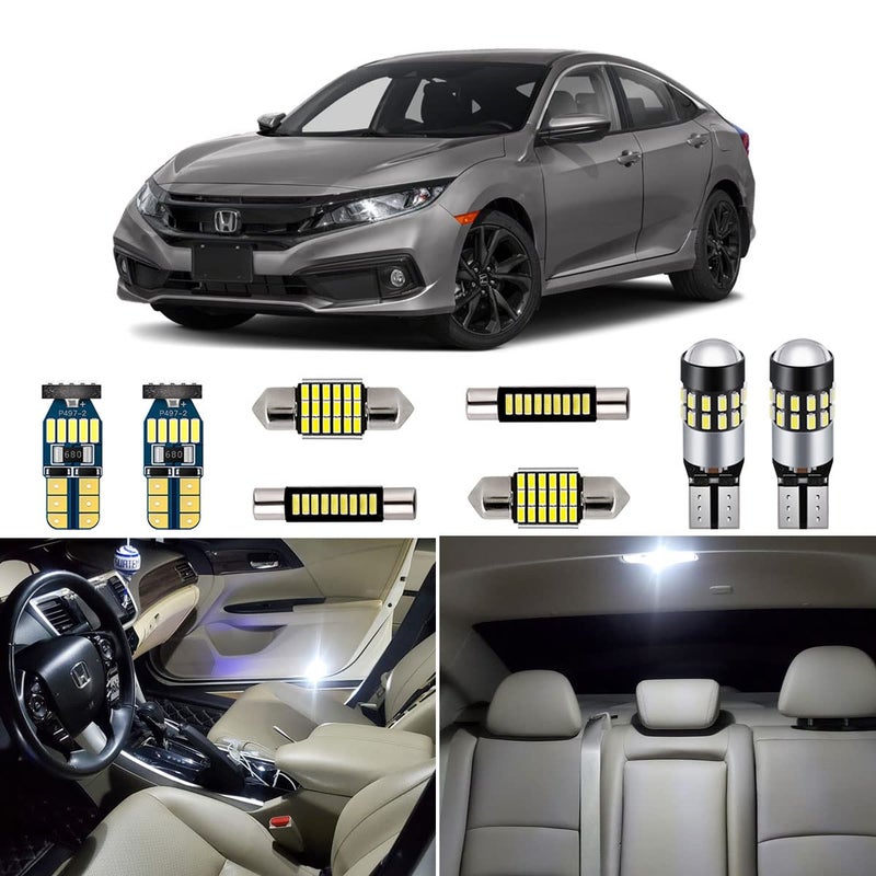 طقم مصابيح LED داخلية بيضاء من AUTOGINE لسيارة هوندا سيفيك 2016 2017 2018 2019 2020 2021، مصابيح LED داخلية فائقة السطوع 6000K، أداة تركيب مصابيح LED