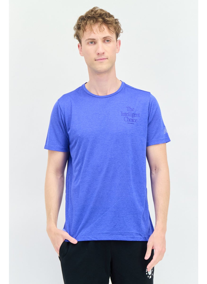 New Balance Men Athletic Fit Short Sleeves Running T-Shirt, Blue  - Image 1