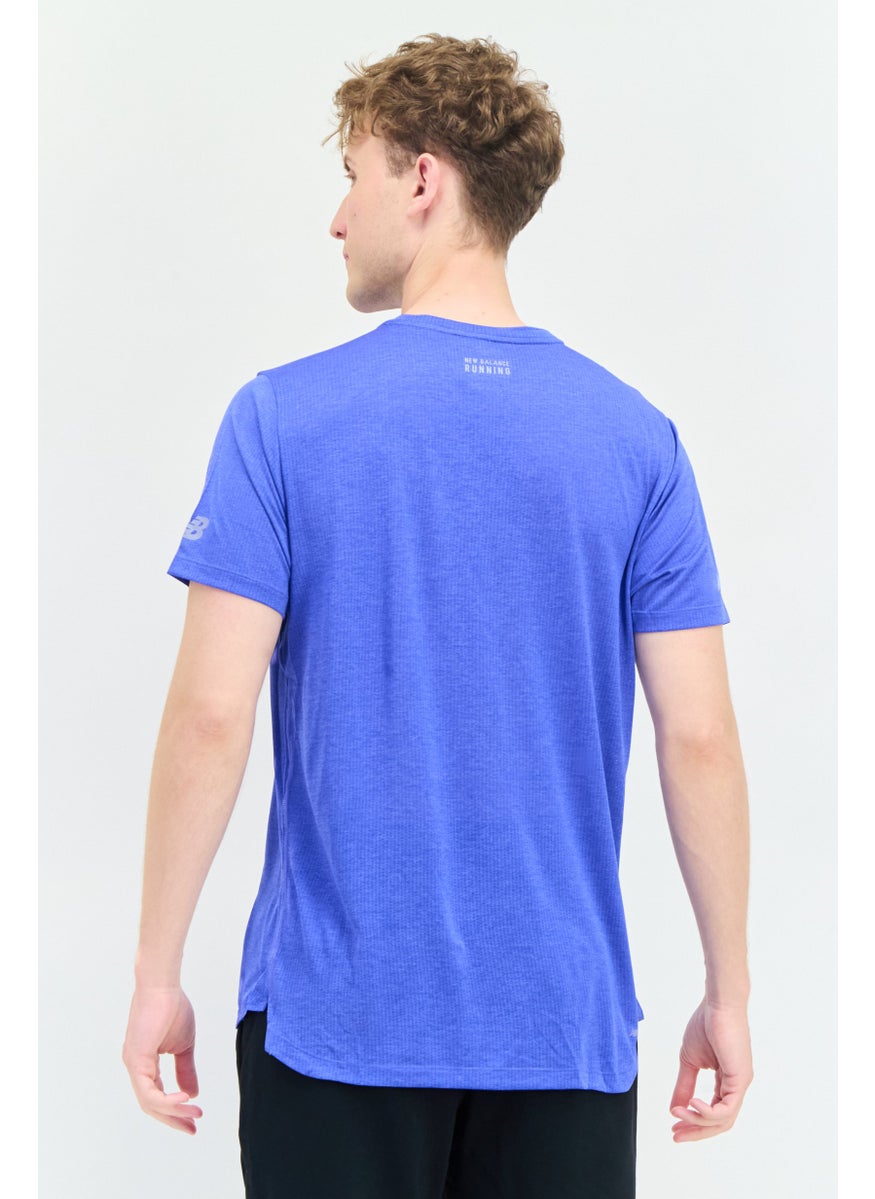 New Balance Men Athletic Fit Short Sleeves Running T-Shirt, Blue  - Image 2