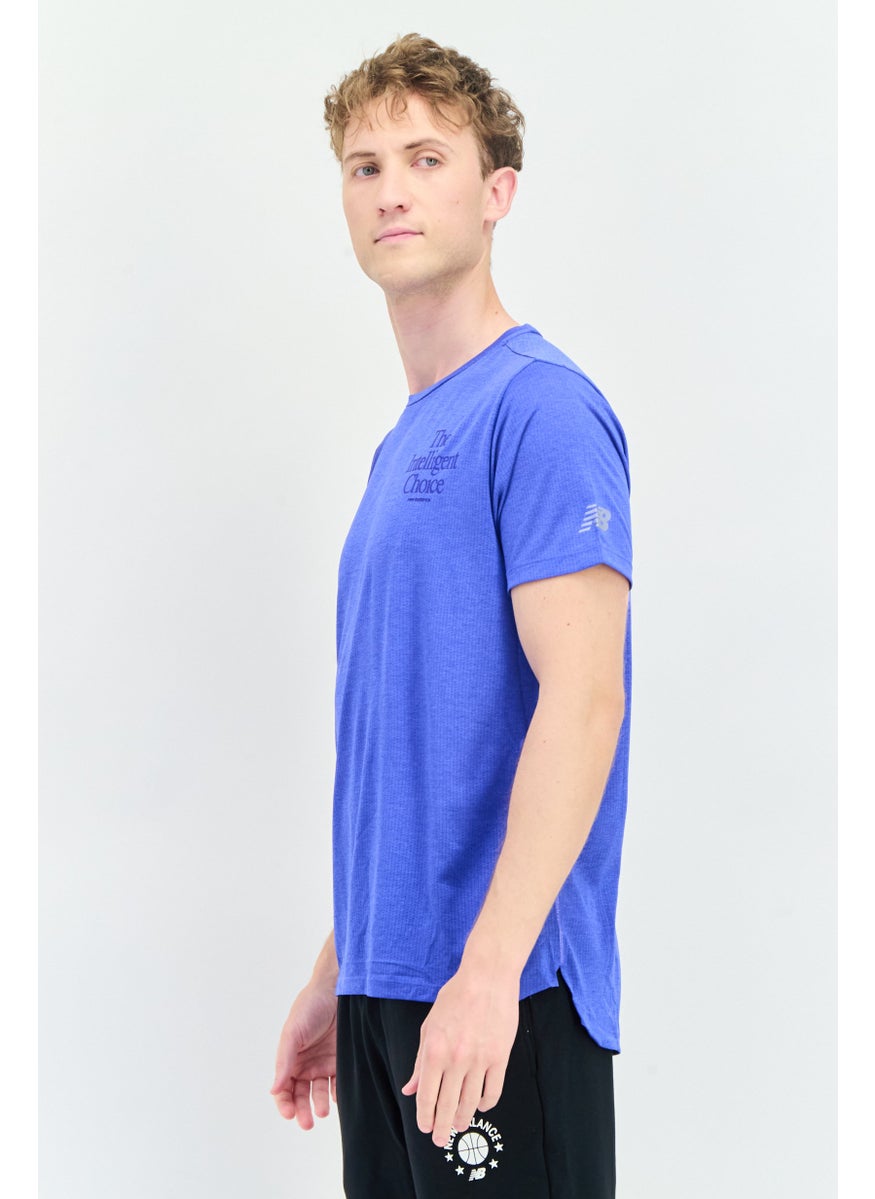 New Balance Men Athletic Fit Short Sleeves Running T-Shirt, Blue  - Image 3