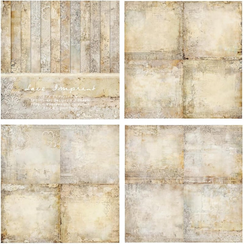 DESEACO 24 Sheets Vintage Lace Scrapbooking Paper Pad 6x6, Neutral Aged Background Craft Paper for Adult Journaling, Card Making, Collage & DIY Scrapbook Projects - Image 5